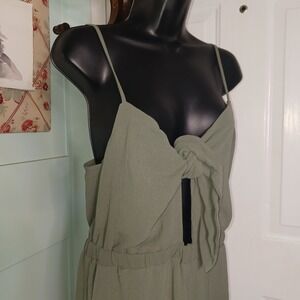 Endless Blu Jumpsuit w pockets - front tie lightwt romper Olive Green Women Sz M